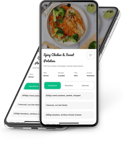 Recipe discovery and ingredients screens on mobile
